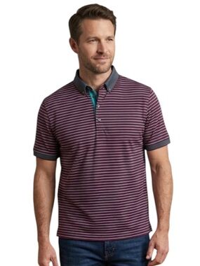 GREYSON XL Deep Red Blue Striped Short Sleeve Golf Polo Shirt Performance
W